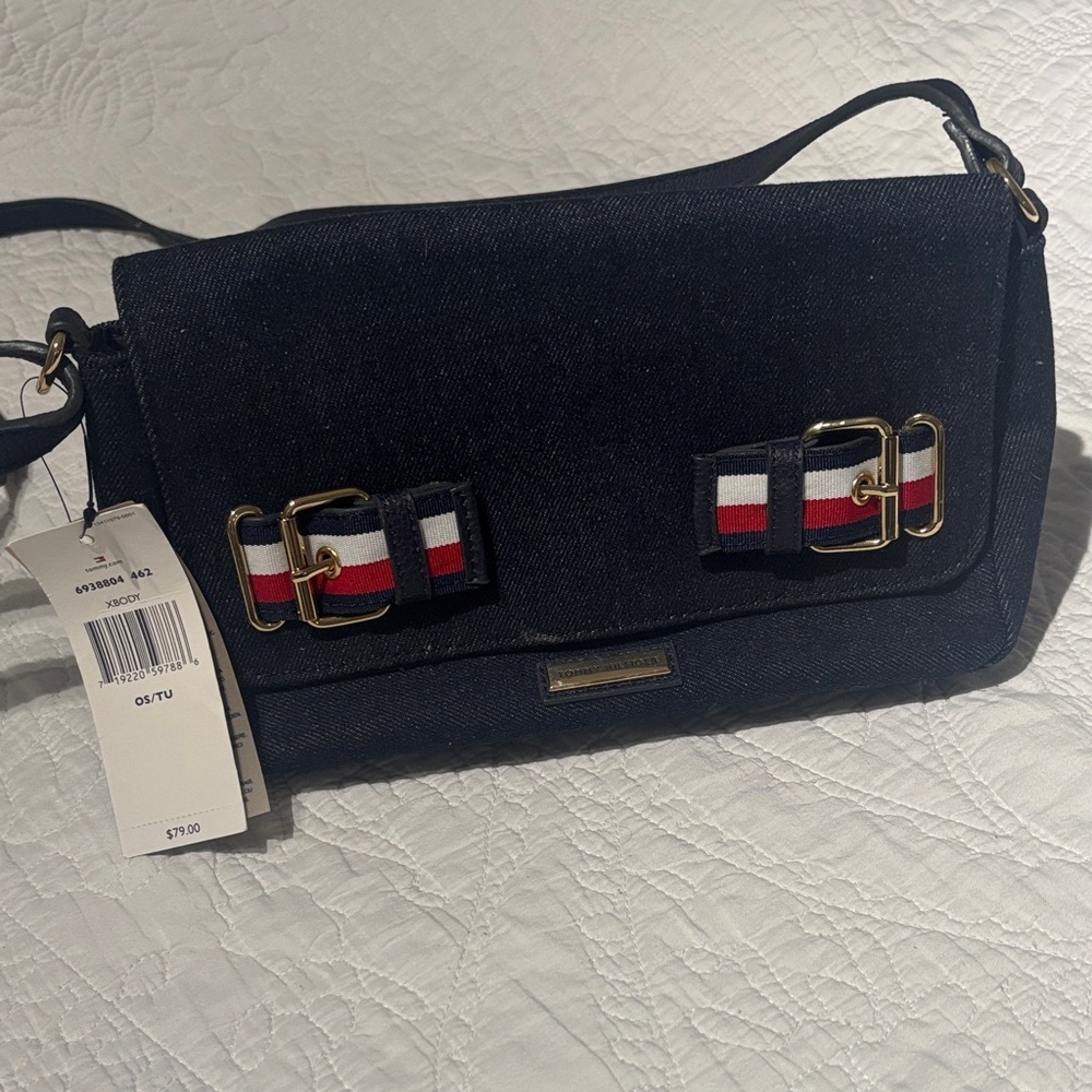 Tommy Hilfiger Navy Shoulder Bag with Gold Accents